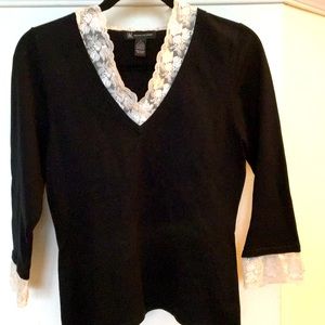 INC BLACK SWEATER WITH IVORY LACE